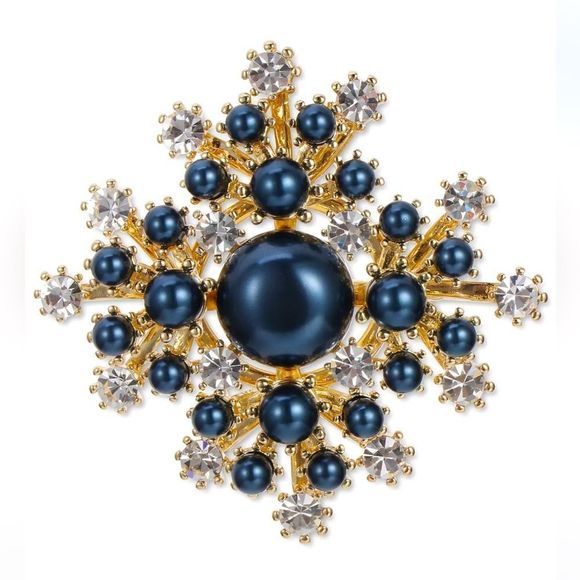Charter Club Jewelry - Charter Club Gold-Tone Crystal & Imitation Pearl Starburst Pin Brooch, NWT⭐️